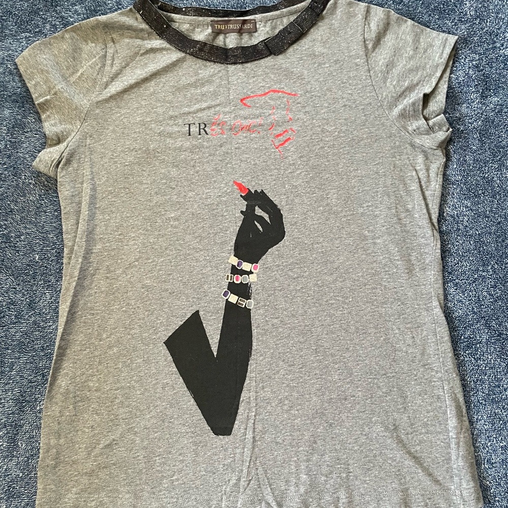 Tru Trussardi Gray and Black Graphic Tee